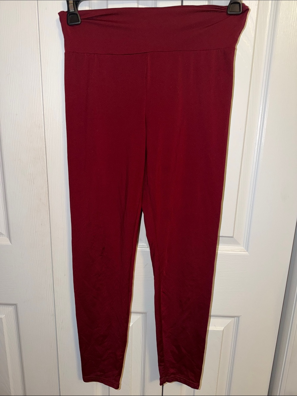 Fold-Over Waist Active Leggings - Burgundy